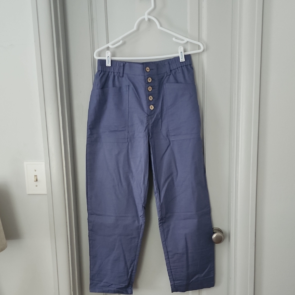 Lintico Casual Button-Front Women's Pants in Gray/Blue, Size Medium